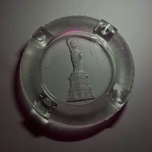 Statue of Liberty cut glass ashtray
